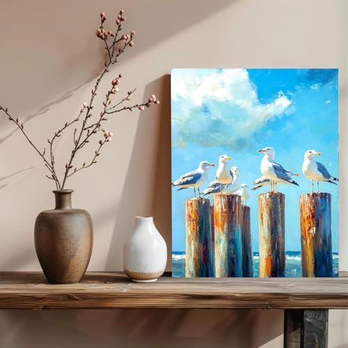 xcemhil Paint by Numbers Kit for Adults, Paint by Numbers Birds, Seagull Paint by Number Kits on Canvas for Home Decor Gift Art Work 16x20in