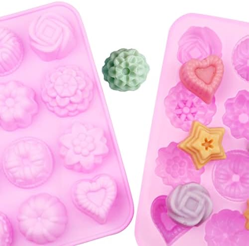 4 Pcs Flower Silicone Soap Molds-Soap Molds for Soap Making | 12 Cavities Flower Silicone Soap Mold,Silicone Molds for Soap Bath Bombs Shower Steamer Lotion Bars Chocolate Candy