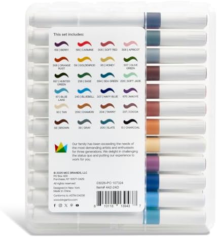 KINGART 24-Piece Earth Tone Acrylic Paint Brush Tip Marker Set – Flexible Fiber Brush Tips – Smooth Opaque Water-Based Ink for Nature Illustration and DIY Crafts – 24 Unique Earth Tone Colors