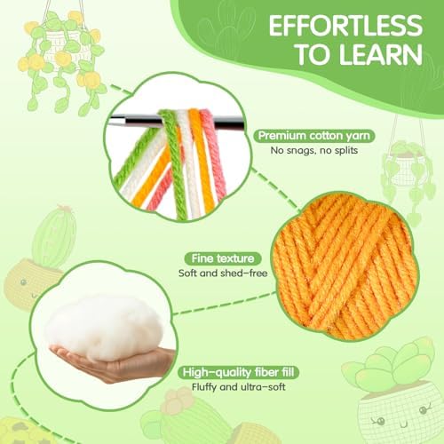 Sewkitta Crochet Kit for Beginners, Crochet Starter Kit w Step-by-Step Video Tutorials, Beginner Crochet Kit for Adults Kids Women Men Complete Kit Included (Plant 6Pack)