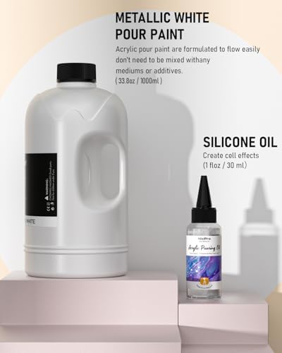 Nicpro White Metallic Pearl Color Acrylic Pour Paint, 33.8oz Pre-Mixed