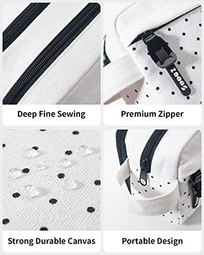 Sooez High Capacity Pencil Case,Durable Pencil Bag Pouch Organizer, Pen Case Portable Journaling Supplies with Easy Grip Handle & Loop, Asthetic Supply for Adults, Black & White