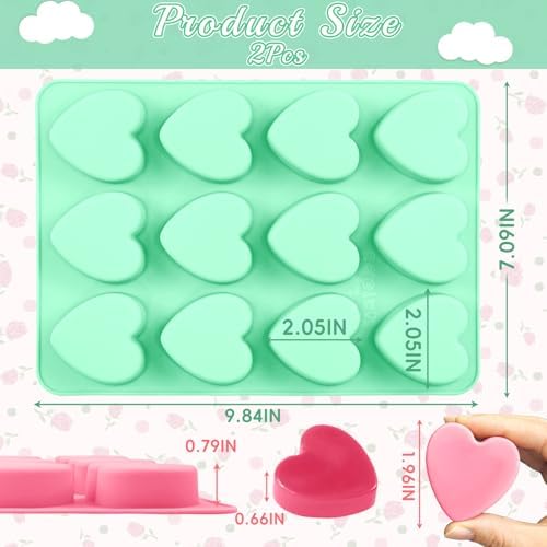 24-Cavities Heart Soap Molds for Soap Making, 2 Inches Heart Shaped Silicone Mold for Chocolate, Crayon, Cake, Brownie, Ice Cubes, Non-Stick for Baking