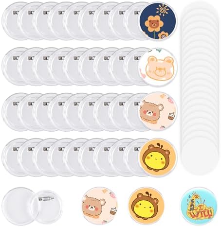 100 Pack Acrylic Button Pins Badge, 45mm/1.77 Inch Clear Acrylic Pins Buttons Badges Kit with Blank Round Paper, DIY Acrylic Pin Buttons