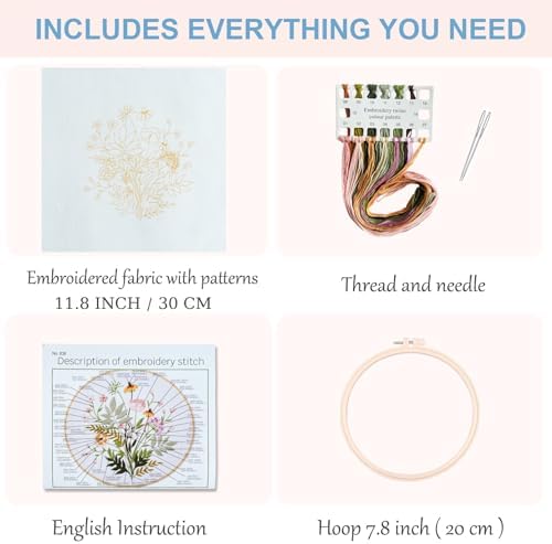 Silentsea Floral Embroidery Kit for Beginners – All-in-One DIY Stitching Set with Pre-Printed Fabric, Hoop & Threads – Perfect for Relaxing Craft Lovers.