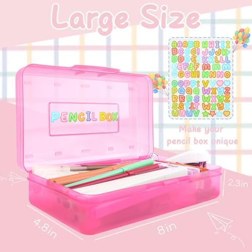 Pink Pencil Case Plastic Clear Hard Pencil Box Crayon Box Organizer 1 Pack Office Supplies Storage Container Organizer Boxes for Girls for Pens Crayon School Stylish Art Office Supplies Storage Medium