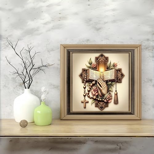 Acelii 5D Diamond Art Kits for Adults Beginners,Bible Cross DIY Full Round Drill Diamond Painting Kits, Paint by Diamonds Dots Gem Art Easy,Home Wall Decor 14X14 Inch