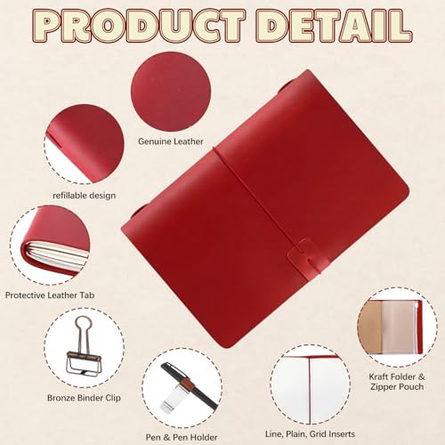 Thenshop Leather Travel Notebook 3 Inserts,Wine Red,A5 Size