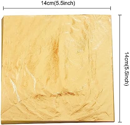 YongBo Gold Leaf Sheets, 200 pc 5.5" Gold Foil Paper for Arts Craft, Painting, Gilding, Slime, Nail Design, Furniture Decoration