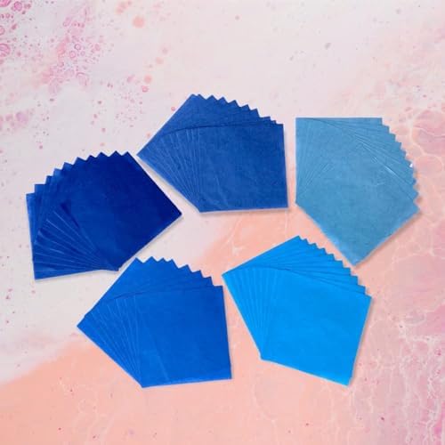 Natural Fiber Mulberry Paper Sheets 6 x 6 Inches, 50 PCS Handmade Craft Paper for Origami, Scrapbooking, Card Making, DIY Decoration, Mixed Media Art (Ocean Blue Tone, 6x6 Inch)