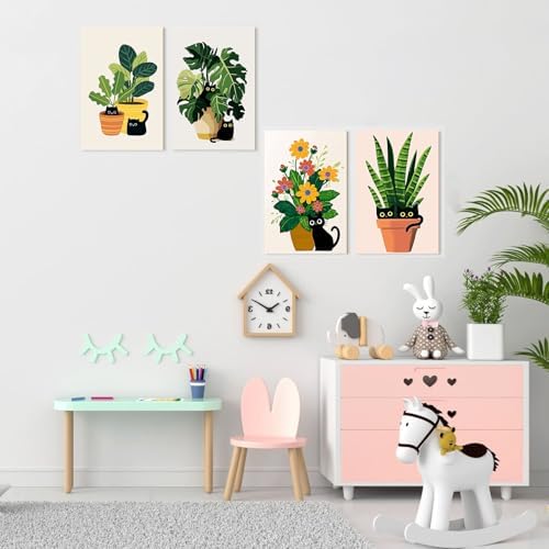 Gemozaic 4 Pack Cat Paint by Numbers Kit for Adults with Frame and Easel