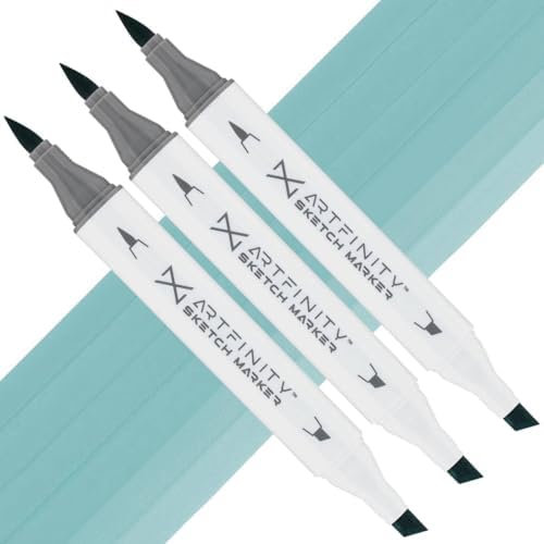 Artfinity Sketch Markers - Set of 3 - Light Aqua BG1-4, Vibrant, Professional, Dye-Based Alcohol Markers for Artists, Drawing, Travel, & More