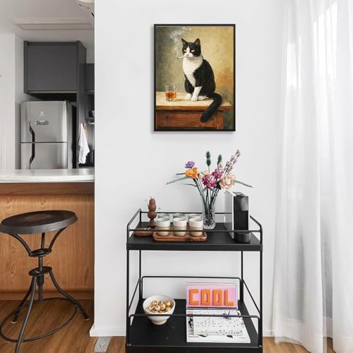 Cat Diamond Art Kits for Adults, Whiskey Round Diamond Painting 12x16 Inch