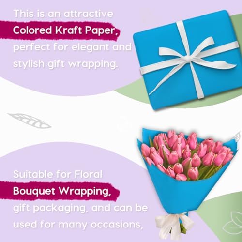 PerkHomy Lake Blue Kraft Paper Roll 36" x 1,800" (150') for Gift Wrapping Bouquet Flower Art Painting Craft Writing Packaging Shipping 80GSM 55LB (Lake Blue, 36" x 150')