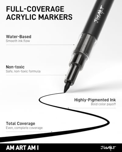 JusArt 0.7mm Fine Point Black Acrylic Paint Marker, 3 Pack