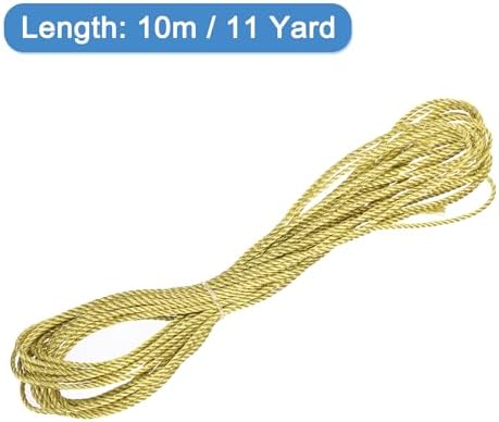 MECCANIXITY Twisted Cord Trim, 11 Yard 2mm 3-Ply Twine Braided Rope Shiny Thread String for Craft Gift Bag Curtain Christmas Decor, Gold - 10m