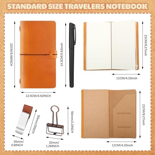 Thenshop Leather Travel Notebook 3 Inserts,Orange,Stand Size