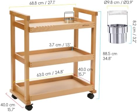 MEEDEN Rolling Art Supply Cart: Solid Beech Wood 3-Tier Storage Trolley