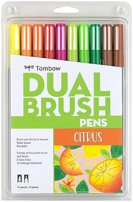 Tombow 56196 Dual Brush Pen Art Markers, Citrus, 10-Pack. Blendable, Brush and Fine Tip Markers