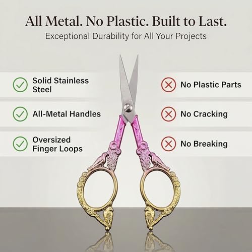 Crochet Scissors with Cover – Pink Gold Vintage Small Embroidery Scissors, Sharp Craft Scissors for Yarn Thread Sewing Needlework, Cute Bird Design Gift for Crocheter Quilter, 4.6 Inch