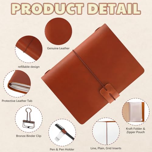 Thenshop Leather Travel Notebook 3 Inserts,Brown,Passport Size