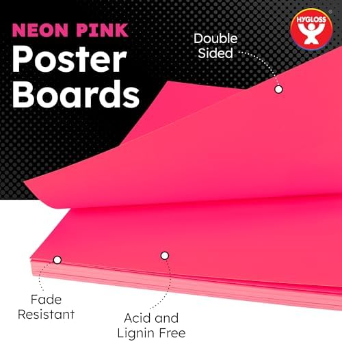 Hygloss Medium Poster Board 22x28 - 25 Neon Pink Single Color Bulk Pack - 10 Pt. Thickness Colored Poster Board Paper for Projects, Signs, Displays - Posterboard Multipack 22" x 28"