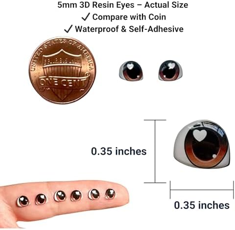 3D Resin Doll Eyes – 7mm Self-Adhesive Craft Eyes (24 pcs / 12 Pairs) – Realistic Cabochon Eyes for Amigurumi, Dolls, Polymer Clay, Cold Porcelain, Felt & DIY Crafts (Dark Brown)