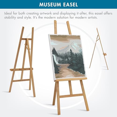 Studio Designs Museum Display Easel – Adjustable Solid Wood Stand for Painting, Sketching, Wedding & Event Signs, Posters, Photography, Home Decor – Foldable, Lightweight, 60–63” Natural Wood