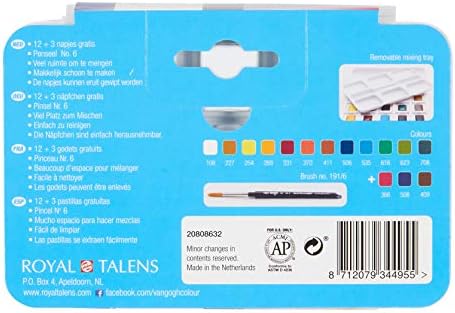 Van Gogh Watercolor Paint Set, Plastic Pocketbox, 12-Half Pan + 3-Half Pan Bonus General Selection