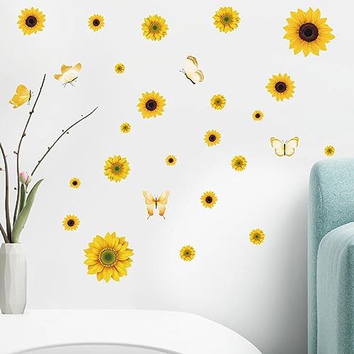 AOWDIAO Sunflower Peel and Stick Wall Decals, Sunflower Decorations for Bedroom, Kitchen, Bathroom, Living Room