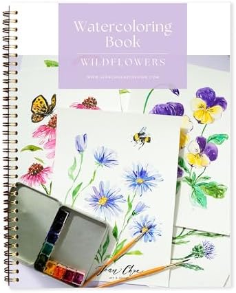 Wildflower Watercolor Workbook with Real Cold Press Cotton Watercolor Paper, Pre-Outlined Designs, Step-by-Step Instructions & Online Videos – Premium Botanical Art Book for Adults & Beginners
