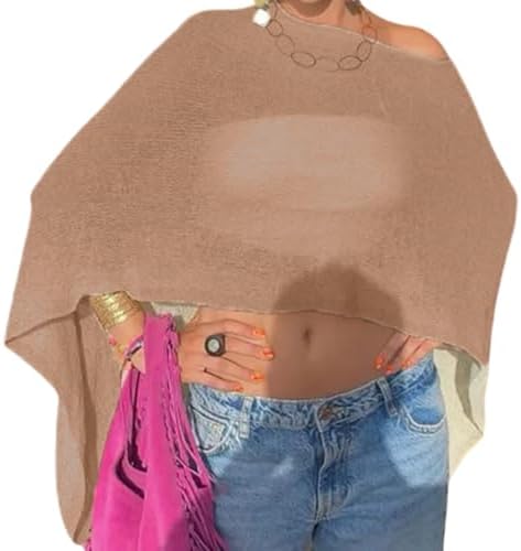 Women Knit Poncho Top Sheer Crochet Shawl Cover Up