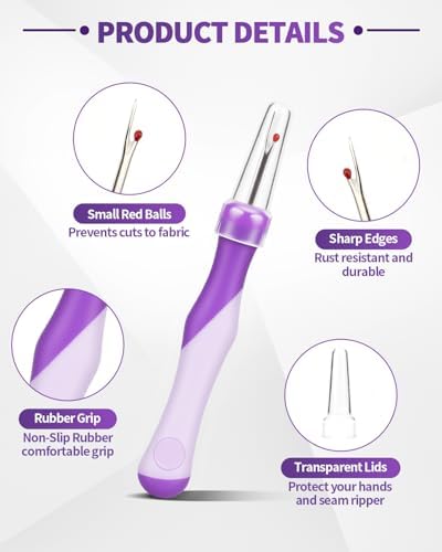 3 PCS Needle and Thread Seam Ripper, Rippers for Sewing and Thread,Remover Stitch Tool for Hand Sewing, Knitting, Cross Stitching, Embroidery and Thread Removal (Purple)