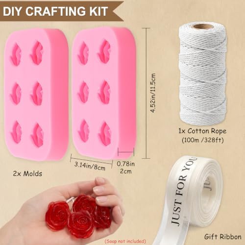 Silicone Rose Soap Mold Kit for DIY Soap Making, with Cotton Rope, Bow Ribbons, Reusable Soap Making Supplies for Crafts, Gifts & Beginners
