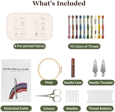 HEAMODON Embroidery Stitch Book Kit for Beginners, Hand Embroidery Kits for Adults, Embroidery Book Kit for Beginners