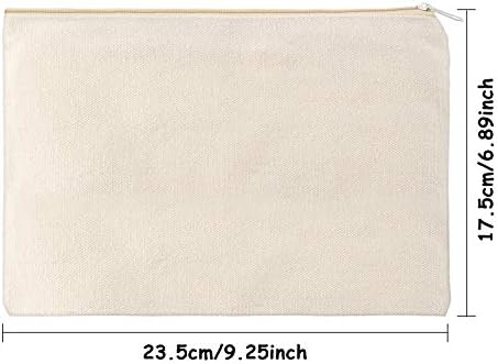 Gejoy 10 Pack Blank Canvas Cosmetic Bags Zipper Pouch DIY,L,Beige
