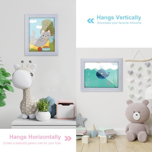 [2-Pack] Kids Art Frames, 8.5x11 Front Opening Kids Artwork Frames Changeable, Light Violet Blue Artwork Display Storage Frame for Wall, Holds 50 Pcs, for 3D Picture, Crafts, Children Drawing, Hanging