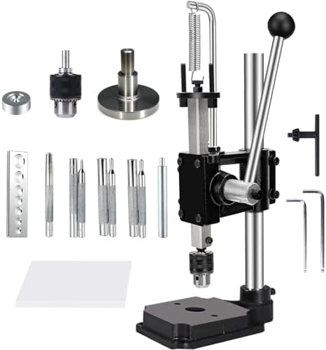 Leather Press Machine Hole Puncher Hand Punching Machine with 4cm Round Press Plate,11pcs Punch Tool Include Rivet Setter,Snap kit Tool for DIY Craft Punching Cutting,Install Rivets and Snap Buttons