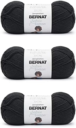 Bernat Softee Cotton Yarn for Crocheting Soft, Black, 3-Pack