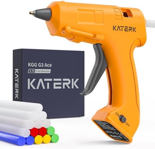 Katerk 3.7V Cordless Hot Glue Gun Kit with 15 Glue Sticks, 90s Fast Heating
