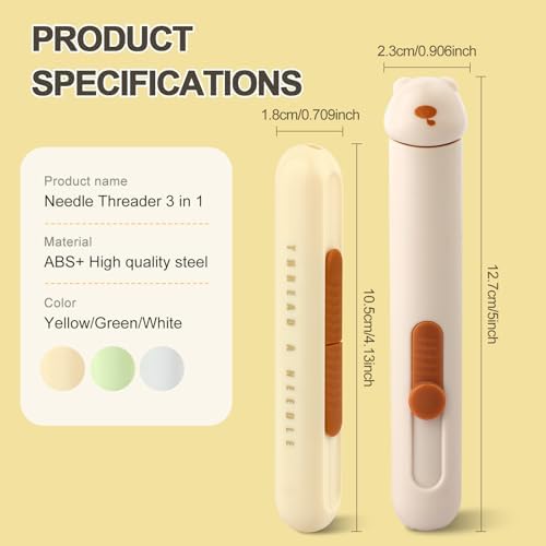 Automatic Needle Threaders Seam Ripper, Upgraded 3 in 1 Sewing Needle Threader Tool, 2Pcs Stretchable Quick Seam Rippers with Needle Storage for Hand Quilling, Embroidery Stitch Removal(Yellow)