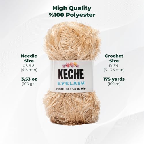 Eyelash Fun Fur Yarn - Premium Soft Crochet Yarn DIY Hand Knitting 100% Polyester 175 Yds 3.53 Oz (Pack of 2) - Beige