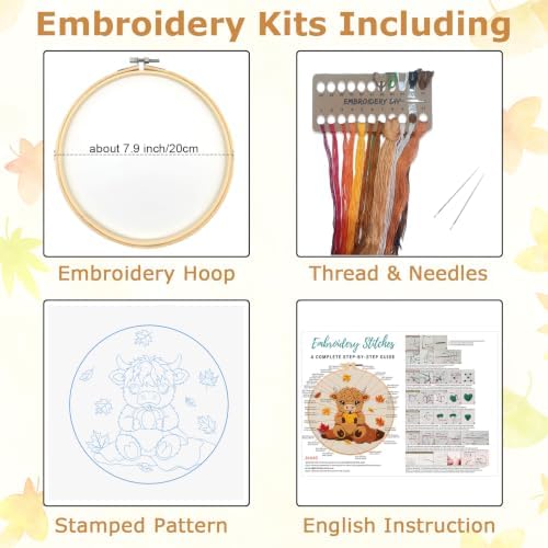 Louise Maelys Highland Cow Embroidery Kit for Beginners（Autumn