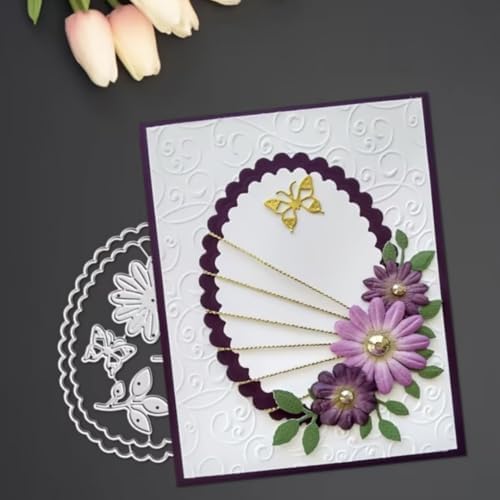 Scrapbooking Die-Cuts for Card Making, Christmas Metal Cutting Dies, Paper Craft Punch Template, Background Embossing Stencils, DIY Album Décor (Lace Round Frame and Flower-11.1x10.8cm)