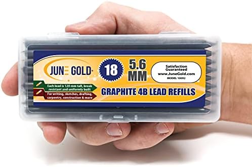 June Gold 5.6 mm, 18 Lead Refills, 4B, 120 mm Length, Sturdy Carrying Case