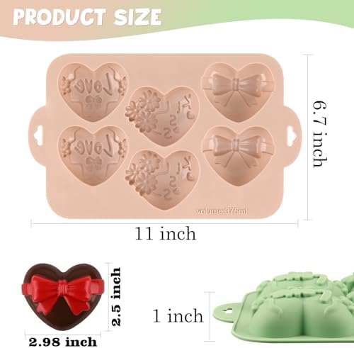 Actvty Heart Shaped Silicone Mold, 2Pcs 6 Holes Heart Molds for Chocolate Muffins Cake Jelly Pudding Handmade Soap Bath Bombs Making