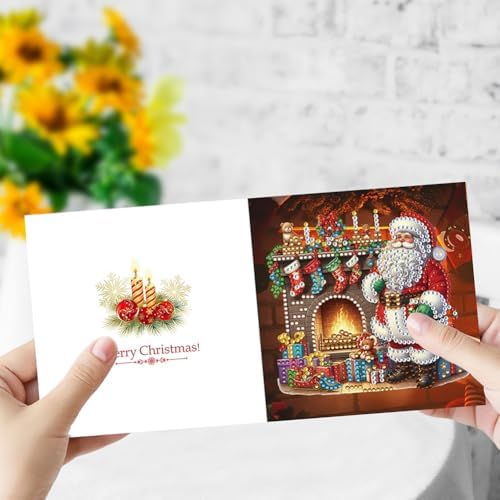 POETRYDRAW 6 Pack 5D DIY Diamond Art Painting Santa Claus Greeting Card Kit, Diamond Art Birthday Holiday Greeting Card, Crafts Kit Creative with Envelope