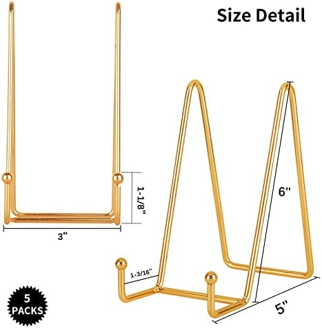 IBosins 5-Pack 6-Inch Plate Holder Display Stands Gold Metal Frame Stand