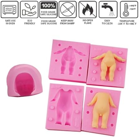 3D Doll Body Leg Arm Face Head Silicone Mold Q Version Dolls Model Fondant Craft Clay Resin Mould DIY Cake Decorating Supplies Baking Tool (3 Pcs Baby Mold)