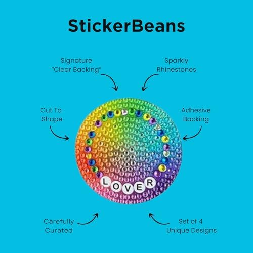 StickerBeans® Rhinestone Stickers Friendship Bracelet Sticker Pack, 2” x 2” Each Unique Sparkly Cut-to-Shape for Collecting, Trading, Decorating Laptops, Phone Cases, Scrapbooks
